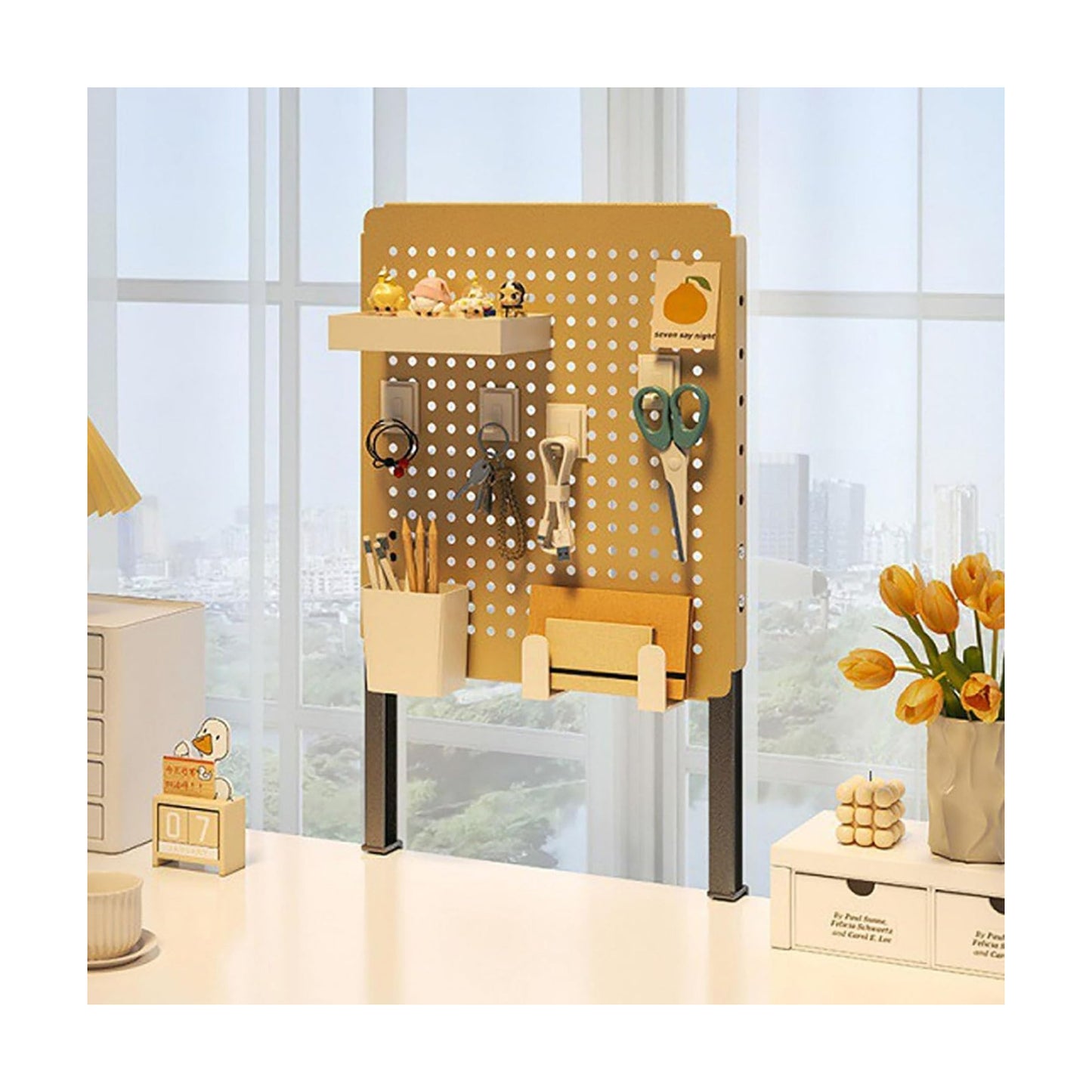 Clamp on Desk Extender Clamp-on Desk Pegboard, Privacy Panel for Desk, Magnetic Metal Peg Board with Accessories