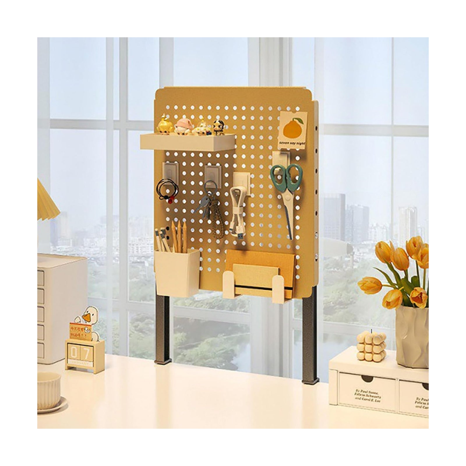 Clamp on Desk Extender Clamp-on Desk Pegboard, Privacy Panel for Desk, Magnetic Metal Peg Board with Accessories