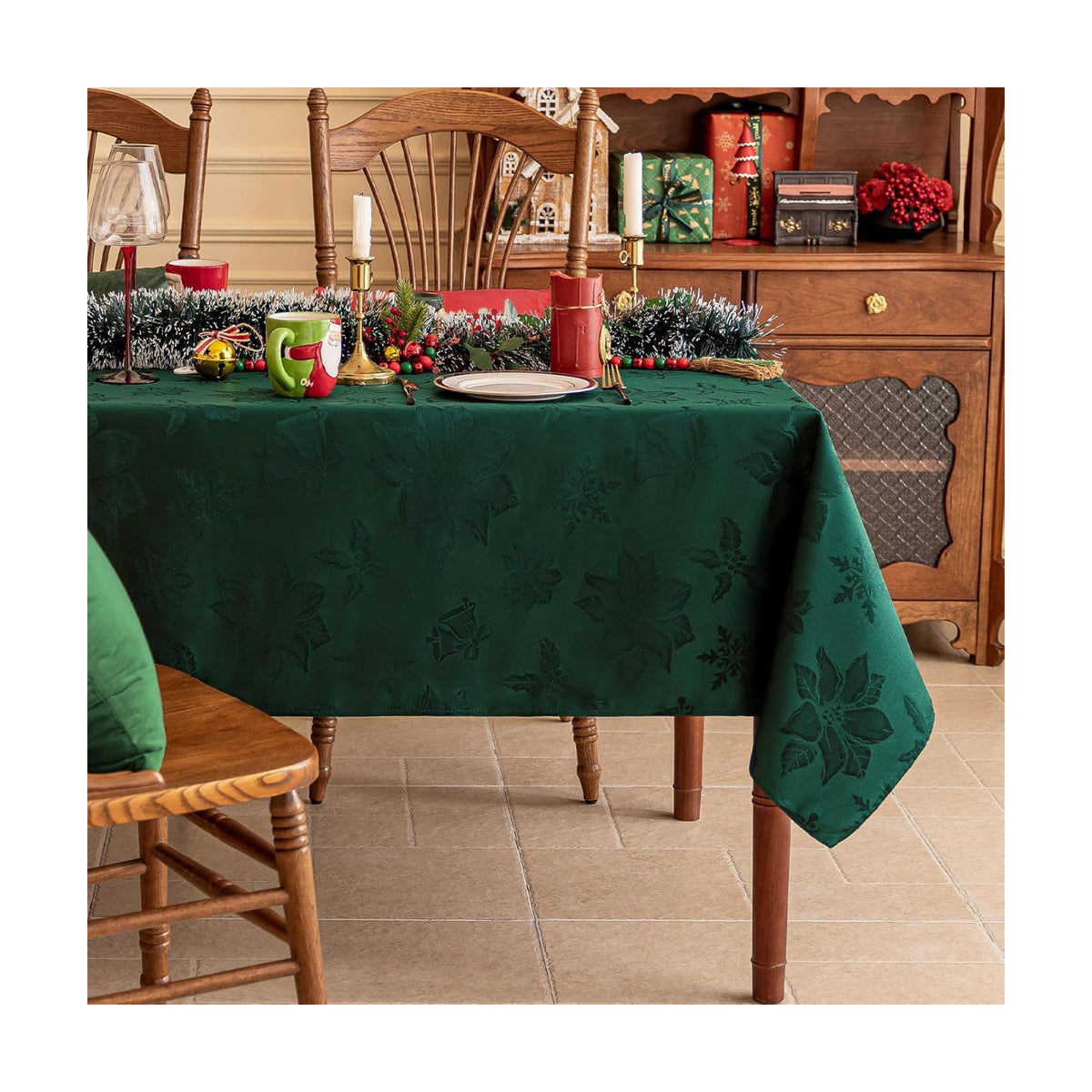 Softalker Christmas Jacquard Rectangle Tablecloth, 60 x 120 inch, Green