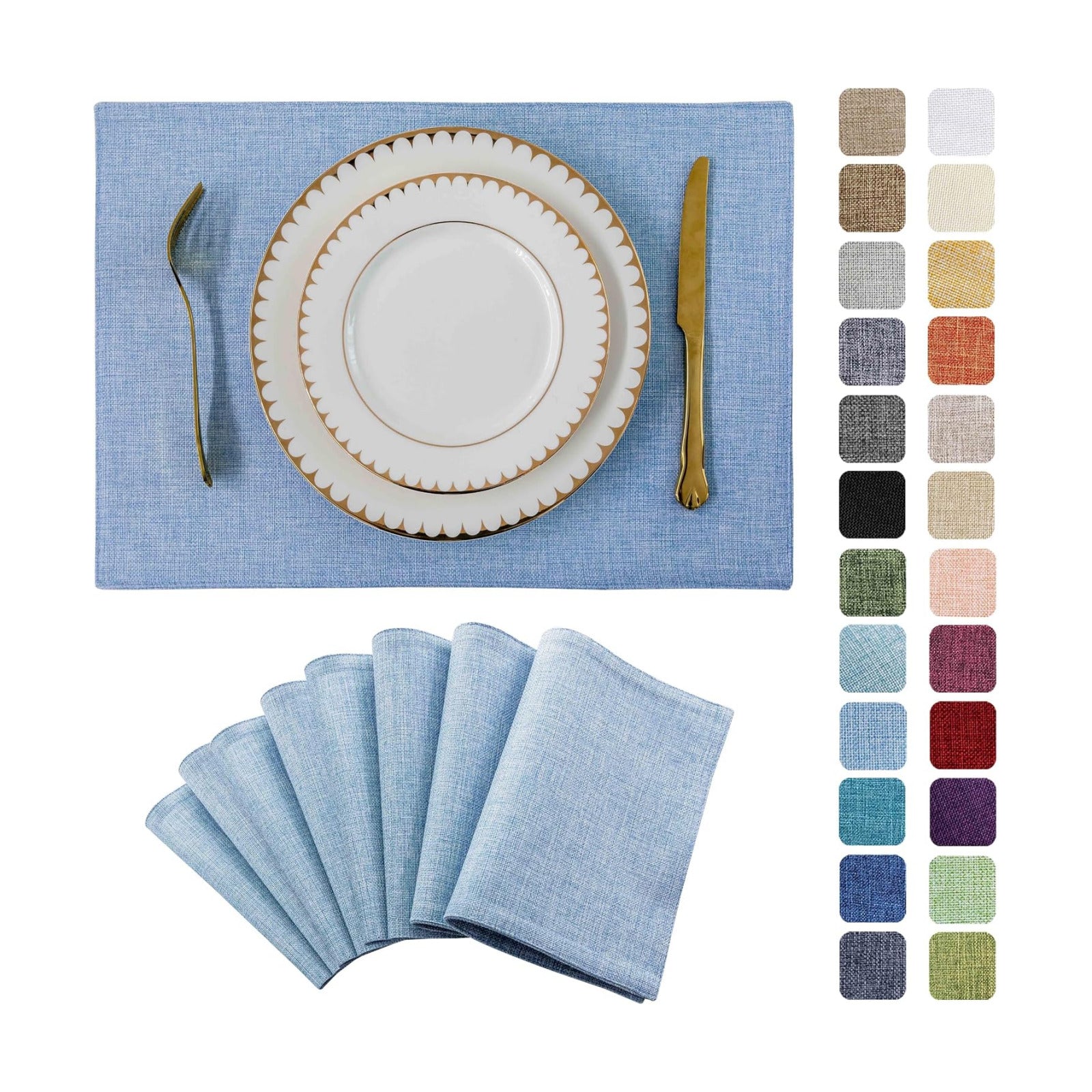 Home Brilliant Blue Placemats Set of 8 Heat Resistant Farmhouse Boho Placemats Burlap Cloth Place Mat Dining Table