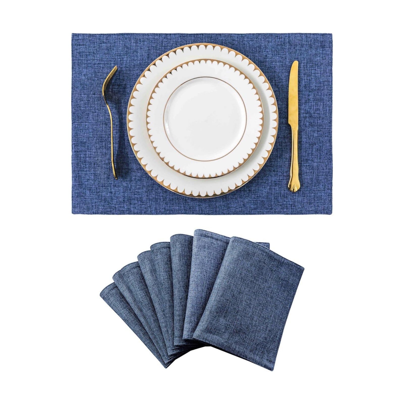 Home Brilliant Set of 8 Placemats Blue Placemats Heat Resistant Dining Table Place Mats Kitchen Table Mats, Navy Blue