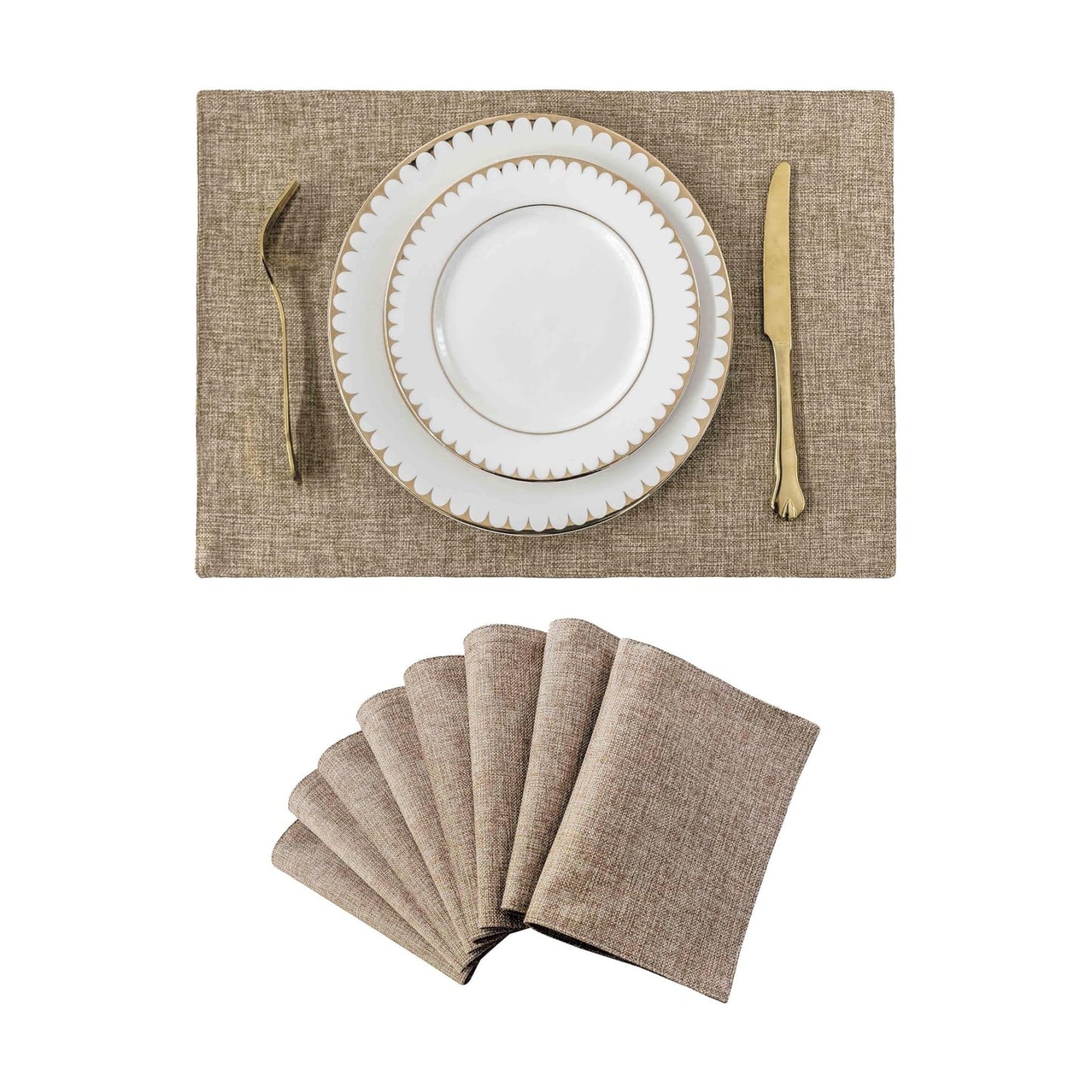 Home Brilliant Linen Placemats Set of 8 Heat Resistant Dining Table Cloth Place Mats Kitchen Table Mats Placemats Table