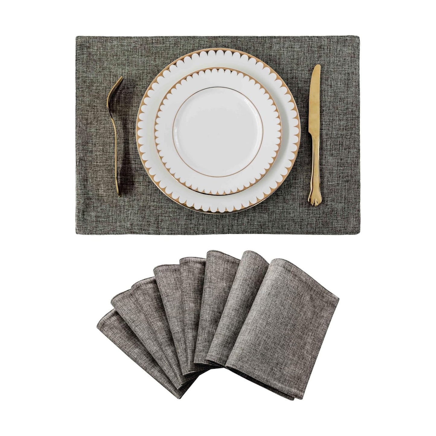 Home Brilliant Table Place Mats Fabric Cloth Placemats Set of 8 Heat Resistant Dining Linen Place Mats Kitchen, Dark