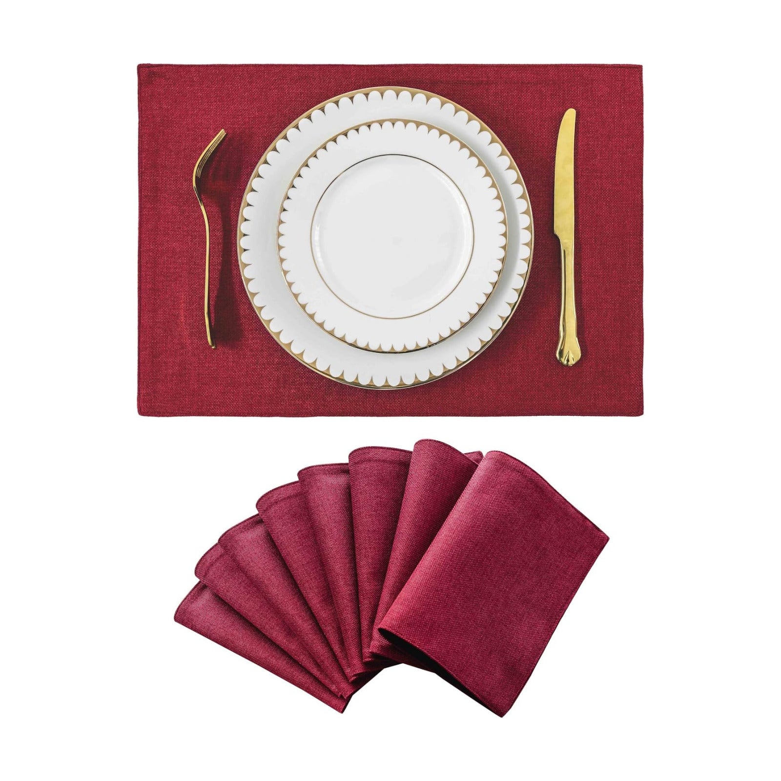 Home Brilliant Cloth Placemats Set of 8 Red Linen Placemats for Dinner Heat Resistant Dining Table Mats Kitchen Place