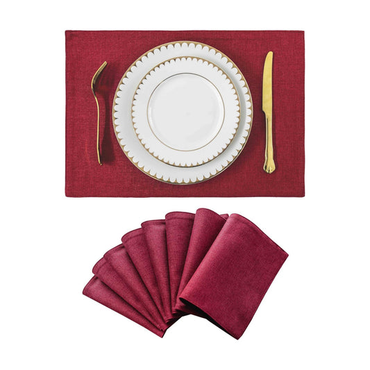 Home Brilliant Cloth Placemats Set of 8 Red Linen Placemats for Dinner Heat Resistant Dining Table Mats Kitchen Place