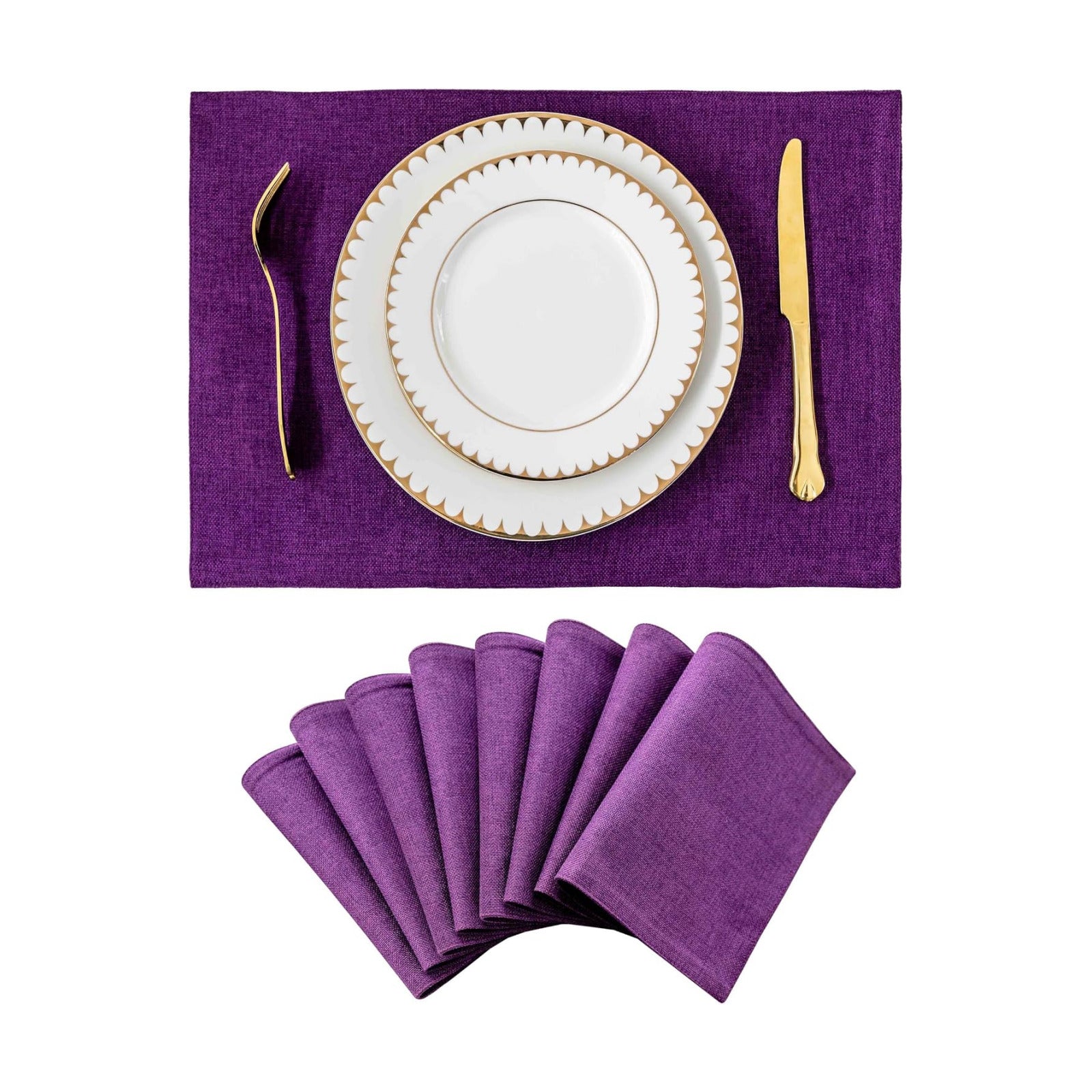 Home Brilliant Cloth Placemats Set of 8 Heat Resistant Dining Table Place Mats for Kitchen Table, 13 x 19 inches, Purple