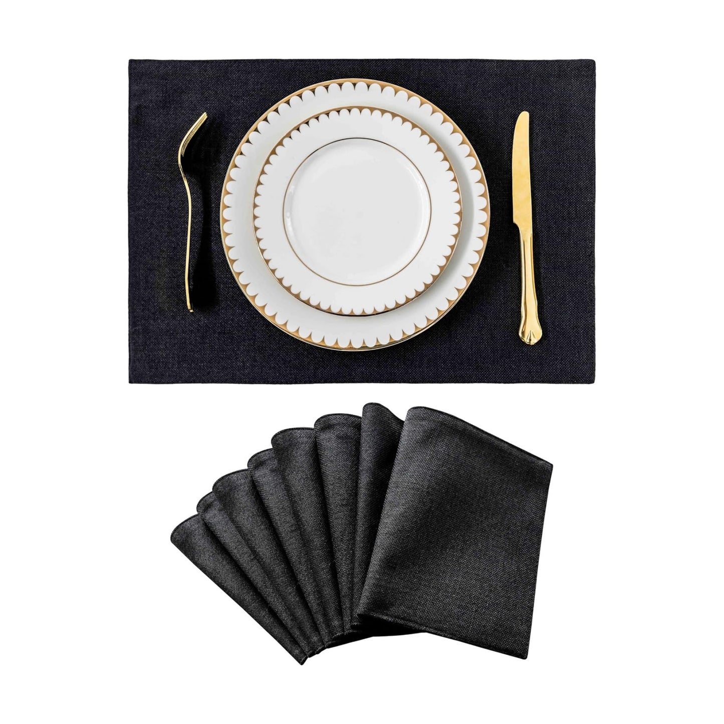 Home Brilliant Black Placemats Set of 8 Heat Resistant Table Mats Cloth Dining Table Place Mats Kitchen Washable