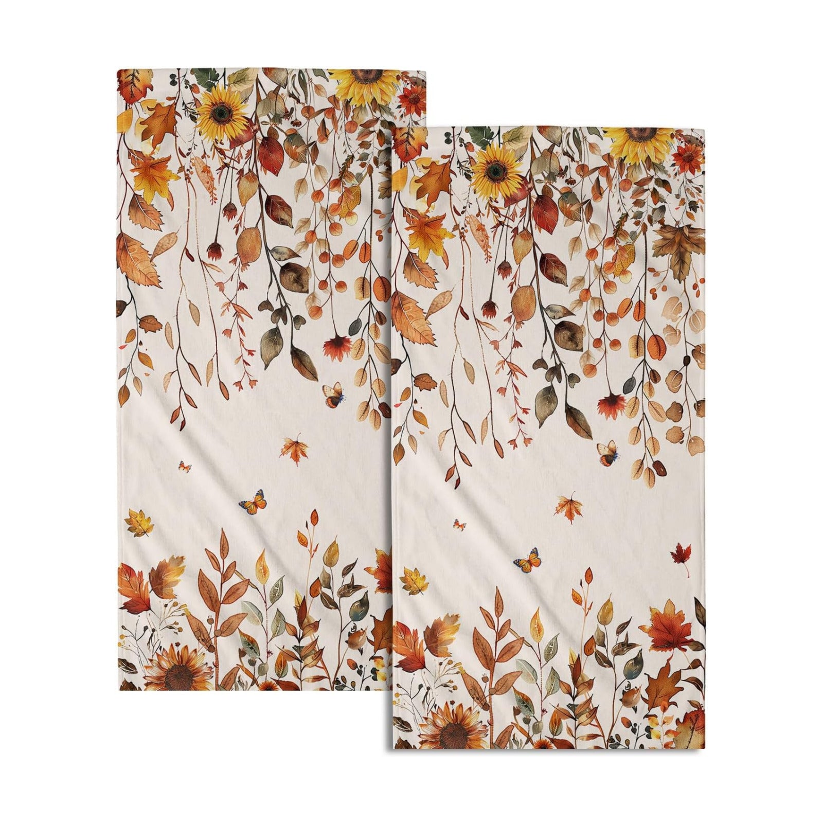Giwawa Fall Maple Leaves Hand Towels Set of 2 Autumn Sunflower Dish Towel Soft Absorbent Guest Fingertip Bath Towel for