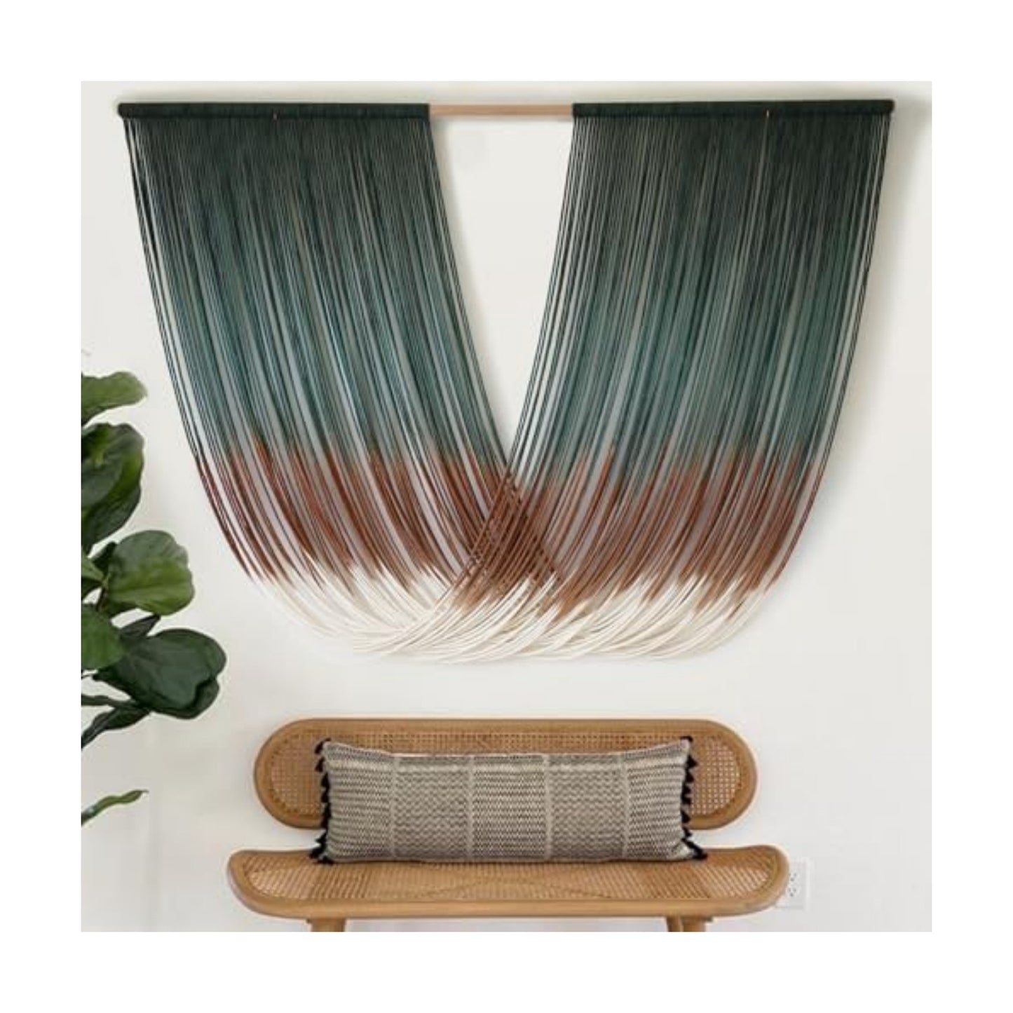 Macrame Wall Hanging Dip-Dye Green Boho Wall Decor Chic Fiber Yarn Wall Art Craftsmanship Bedroom Livingroom Nursery