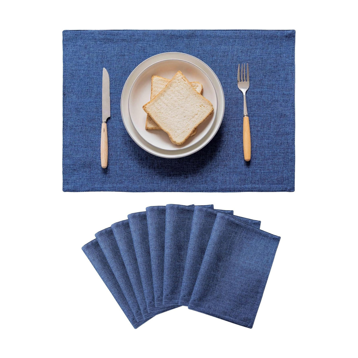Home Brilliant Placemats Set of 8 Linen Blue Placemats Heat Resistant Dining Table Place Mats Kitchen Table Mats, Indigo