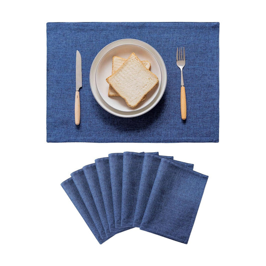 Home Brilliant Placemats Set of 8 Linen Blue Placemats Heat Resistant Dining Table Place Mats Kitchen Table Mats, Indigo
