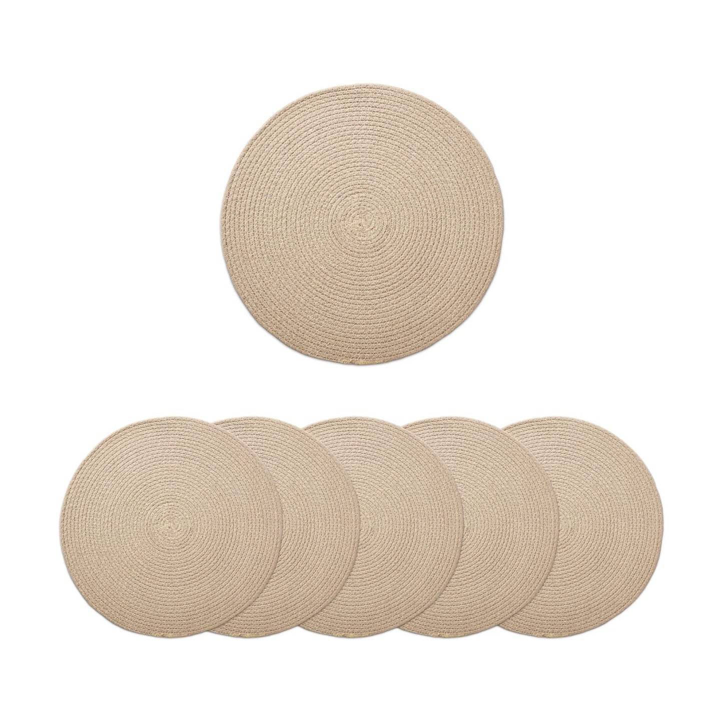 Encasa XO Placemats, Round Cotton Dining Table Mats 13" | Beige, Handcrafted Ribbed Texture | Heat Resistant Trivets