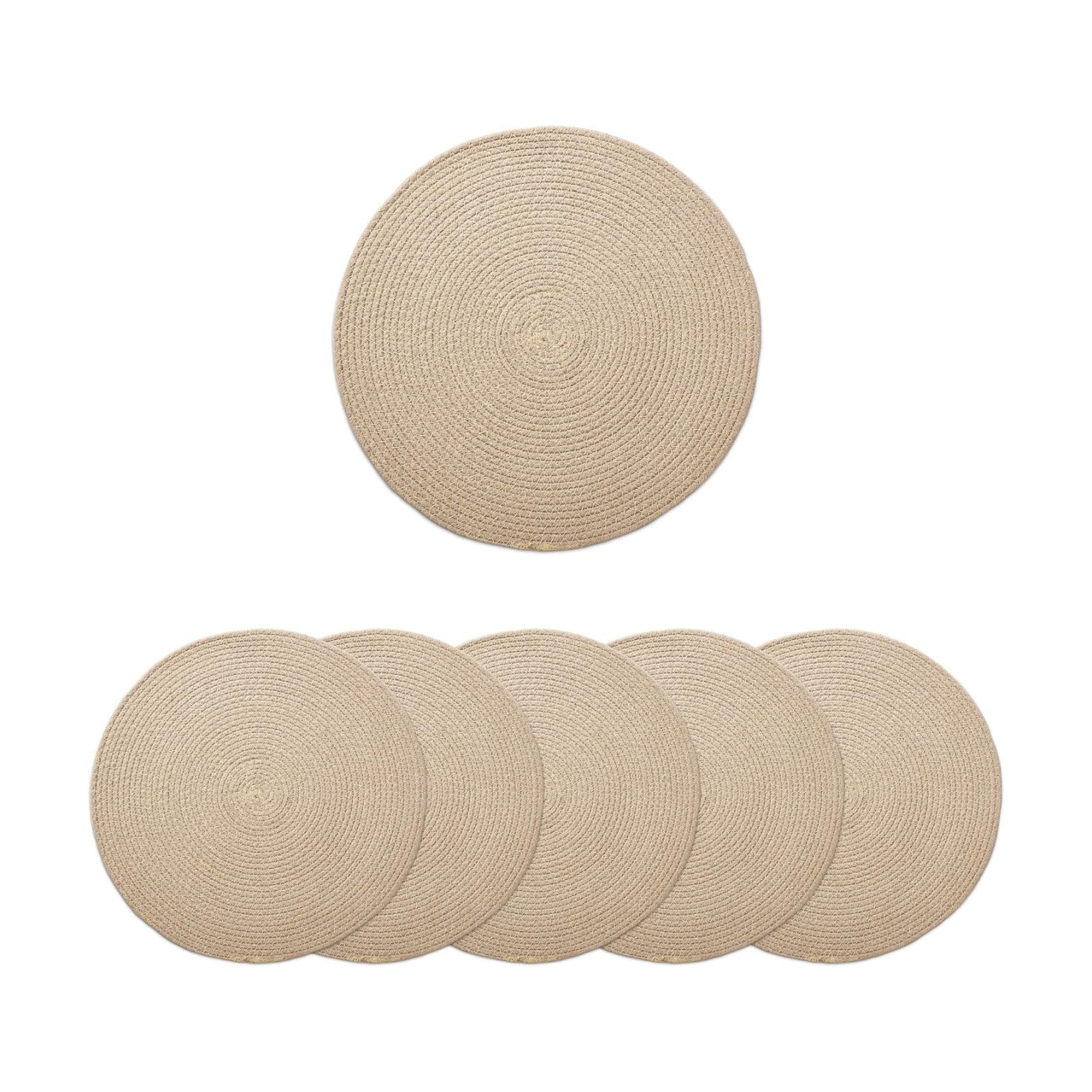 Encasa XO Placemats, Round Cotton Dining Table Mats 13" | Beige, Handcrafted Ribbed Texture | Heat Resistant Trivets