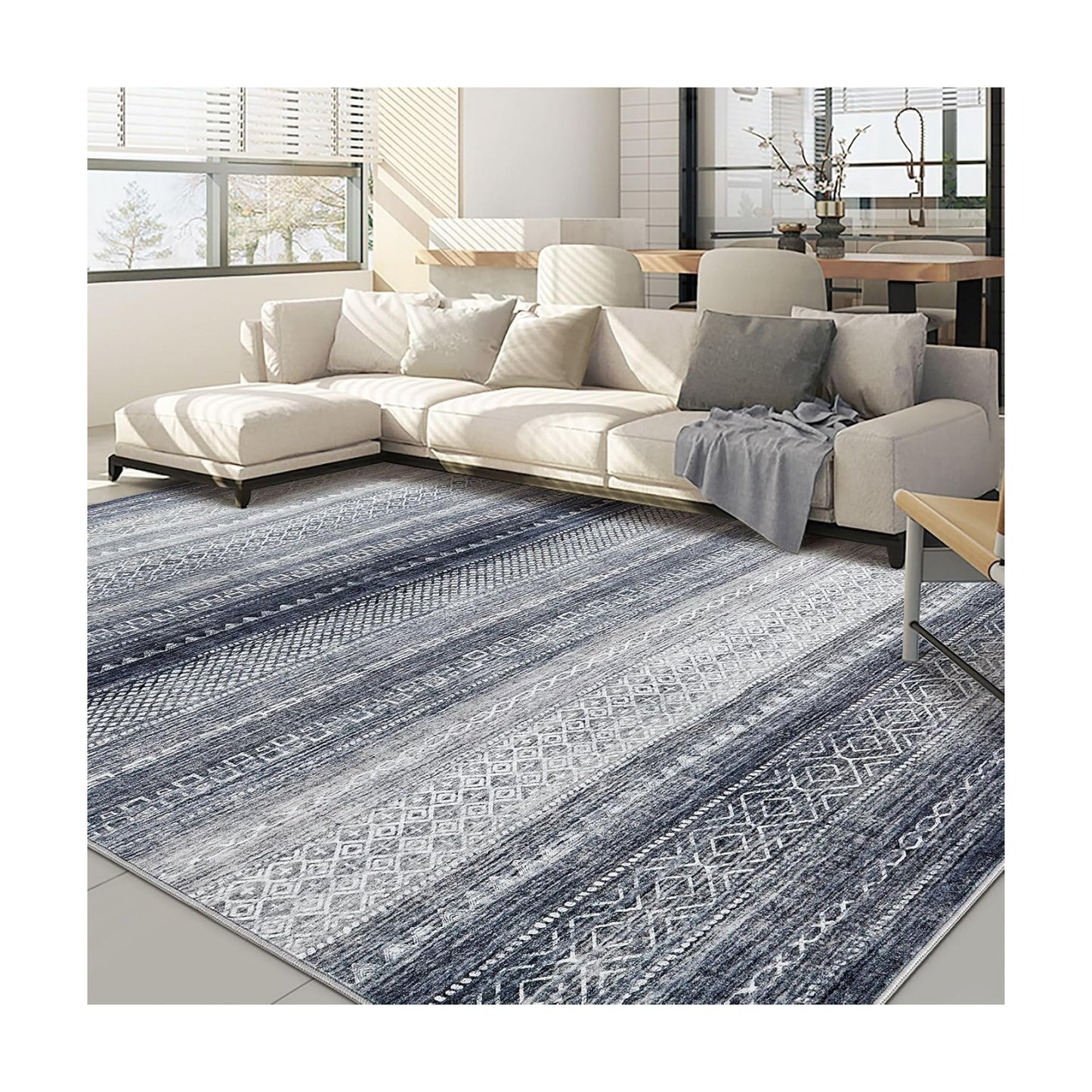 Nakagishi Boho 9x12 Area Rug Living Room Rugs Machine Washable Blue