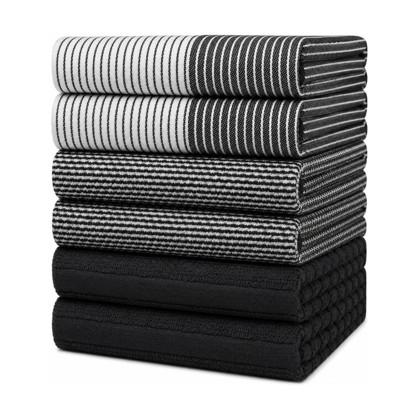 Premium Kitchen Towels 6 Pack 100% Cotton, 20"x28" Dish Towels - Black | Large Flat & Terry Kitchen Linen Set with
