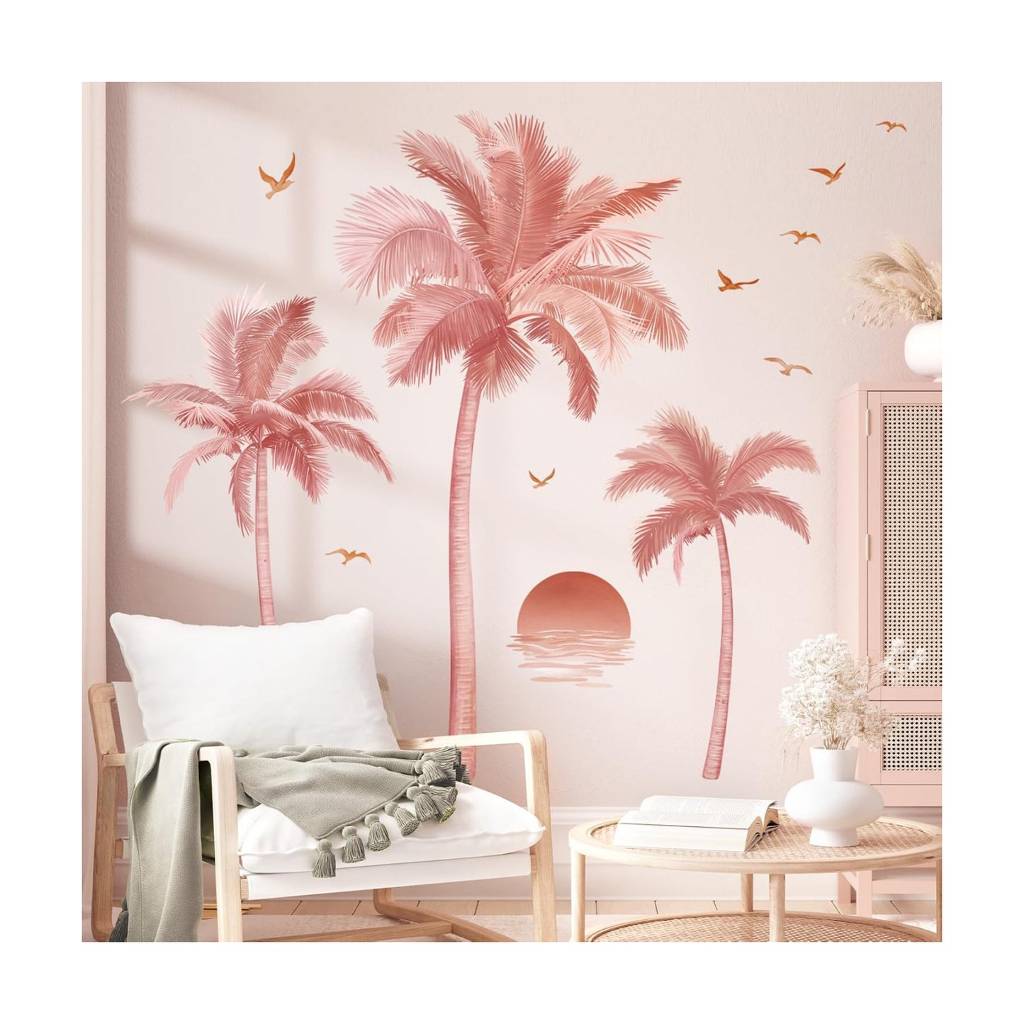 Boho Palm Tree Wall Stickers Large Tropical Tree Sunset Peel and Stick Wall Art Decals