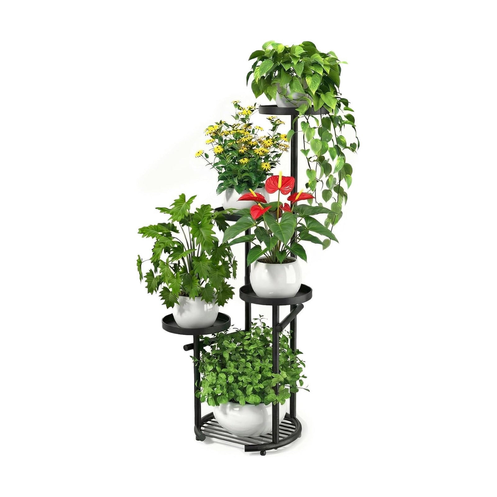 TOSKING Tall 5-Tier Round Metal Corner Plant Stand Indoor, Anti-Tip, Black | 37.7-Inch Height, Space-Saving Design