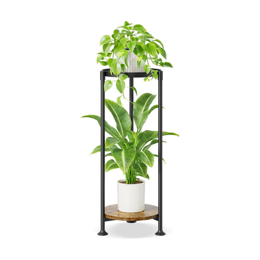 iDavosic.ly 2 Tier Corner Metal Plant Stand Indoor, 30 In Tall, Black Brown | Vertical Outdoor Flower Display Holder