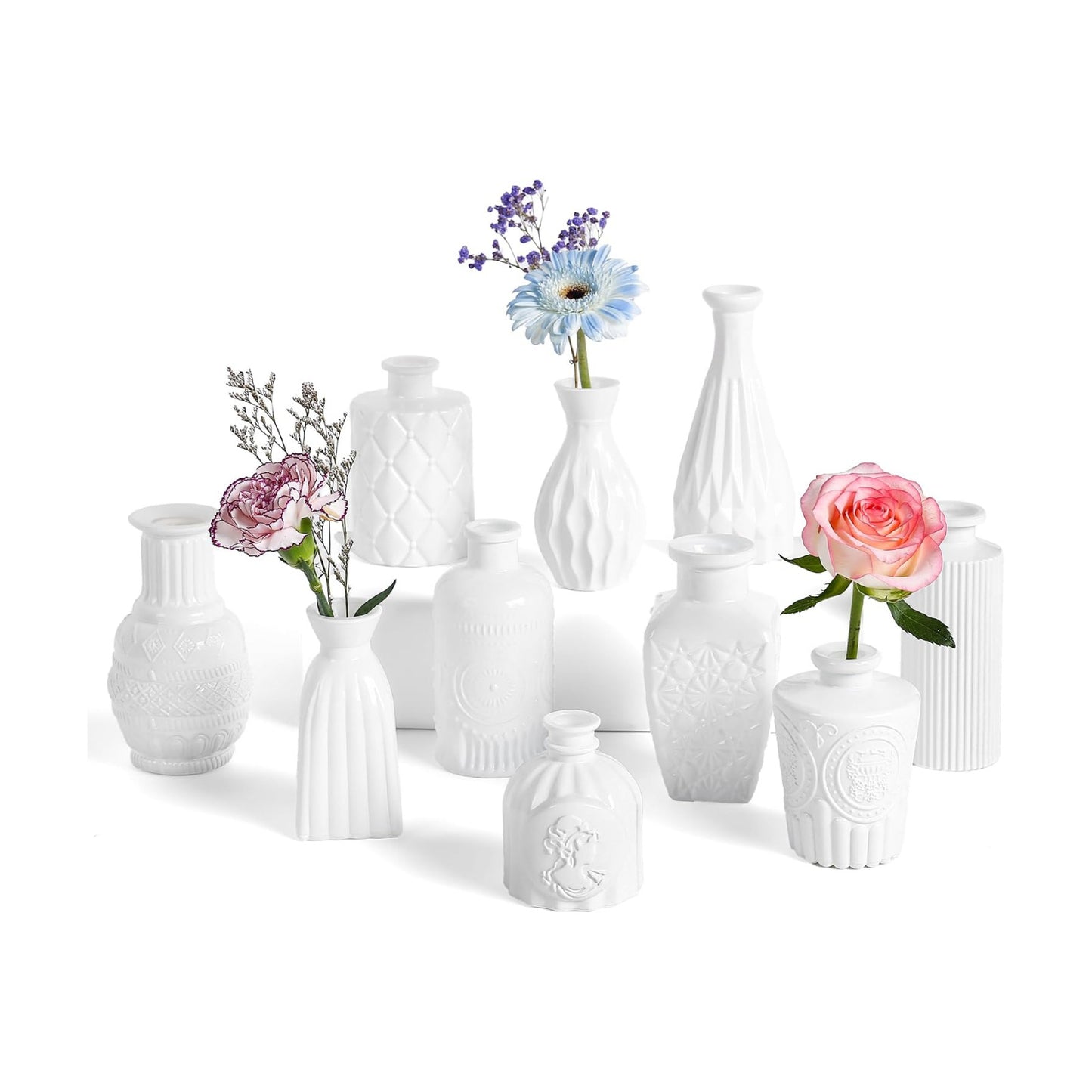 Vintage Small Glass Vases / White / Set of 10