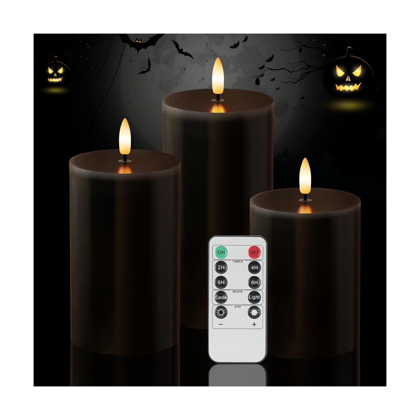 Halloween Flameless Candles with Remote, Battery Operated Candles | Gothic LED Candles, Real Wax Flickering Flameless