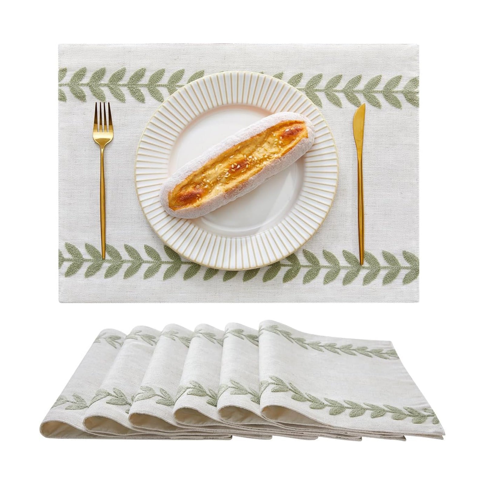 Wracra Embroidered Place Mats, Sage Green Rustic Placemats Set of 6 | Macrame Placemats 12 x 18 Inch; Heat Resistant