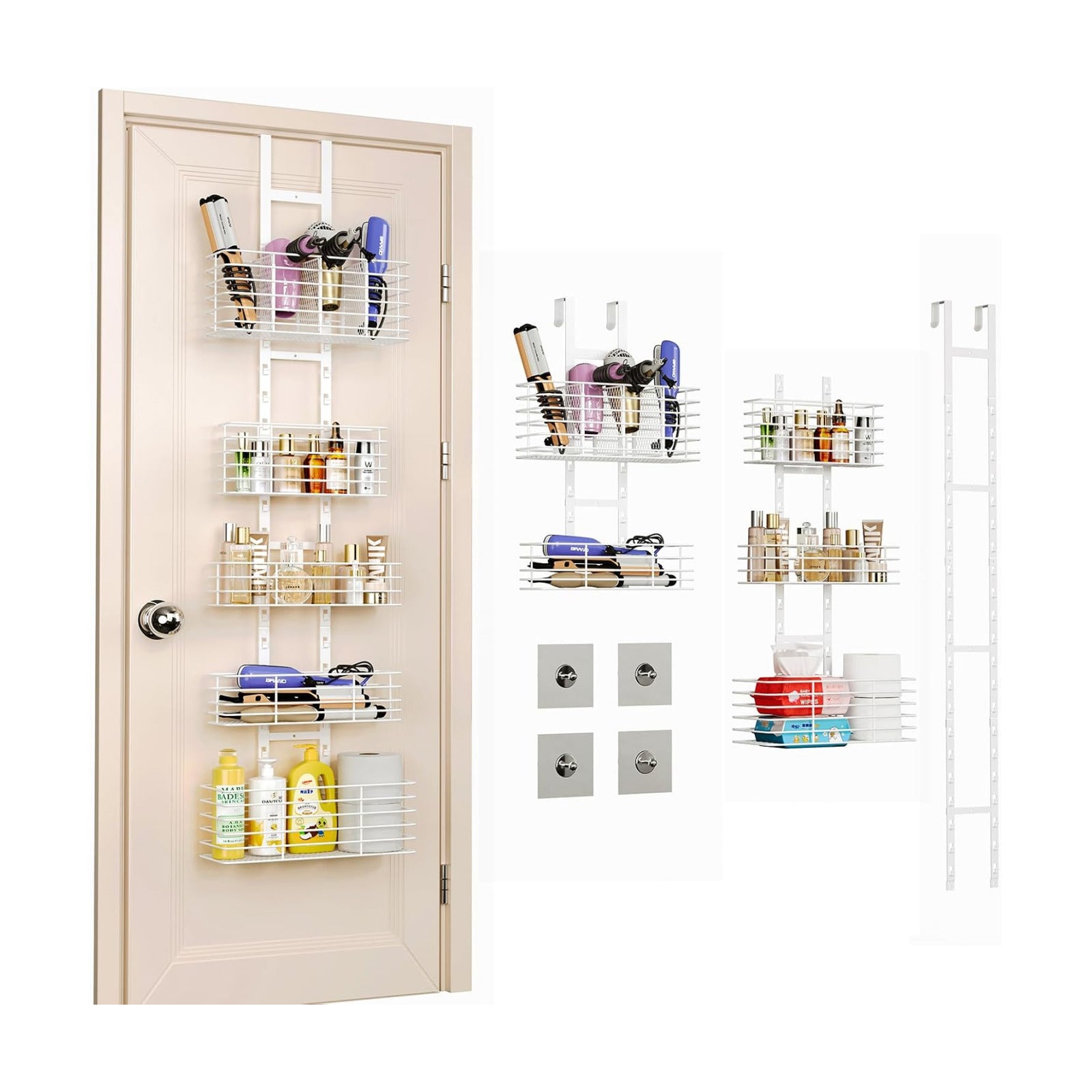 Yuyetuyo 5-Tier Over The Door Organizer Bathroom Shelves Hair Tool Organizer - Hair Dryer Holder Adjustable Height, DIY