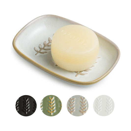 Ceramic Soap Dishes for Large Soap Bar Shampoo or Sponge / Beige / Leaf Design