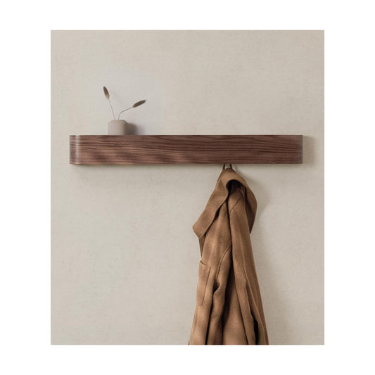 Kazai. Wall-Mounted Coat Rack 'Toke' - Modern Design with Hidden Wall Hooks - Solid Wood Veneer Panel Hanger - Walnut
