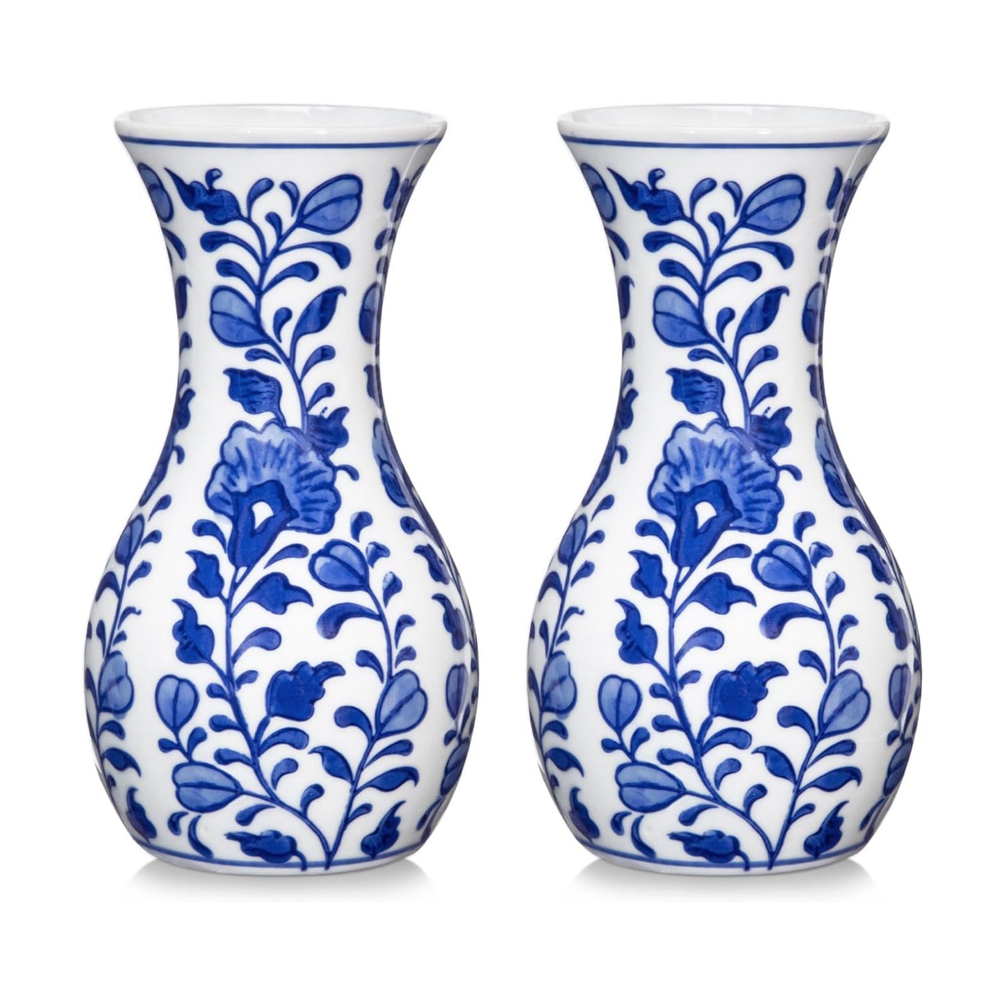 Bud Ceramic Flower Vase / # Small Floral / Blue / 6 Inch / Set of 2
