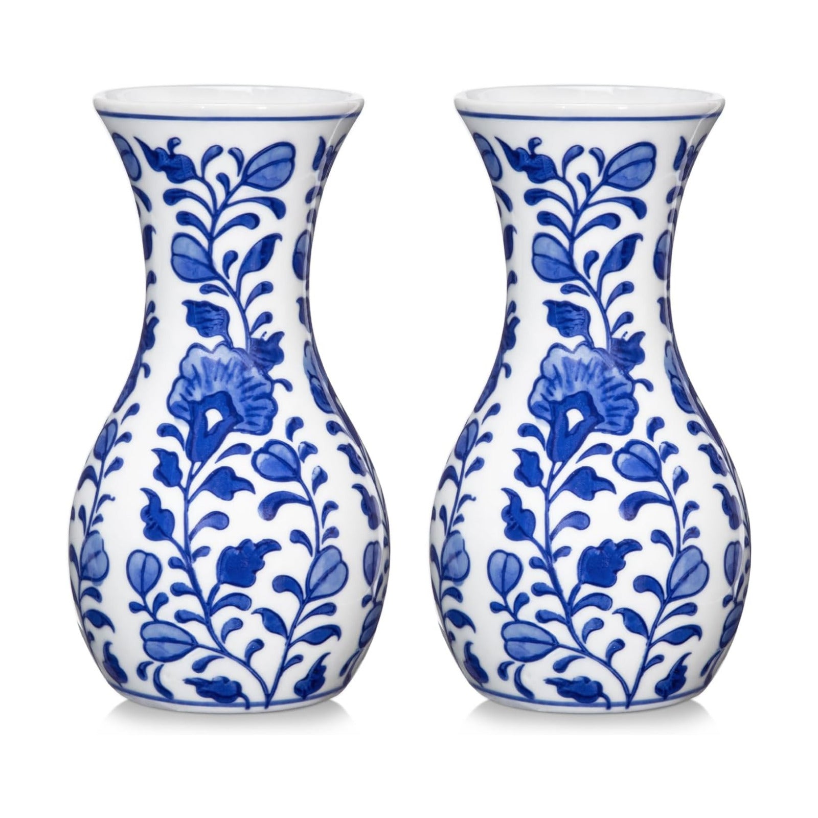 Bud Ceramic Flower Vase / # Small Floral / Blue / 6 Inch / Set of 2