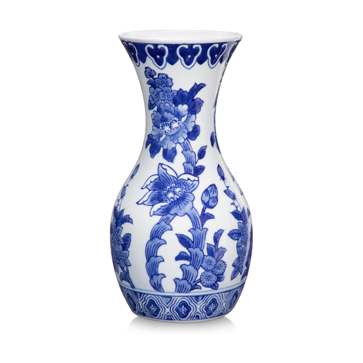 White Ceramic Vase / # Simple Floral Texture / Blue / 11 Inch