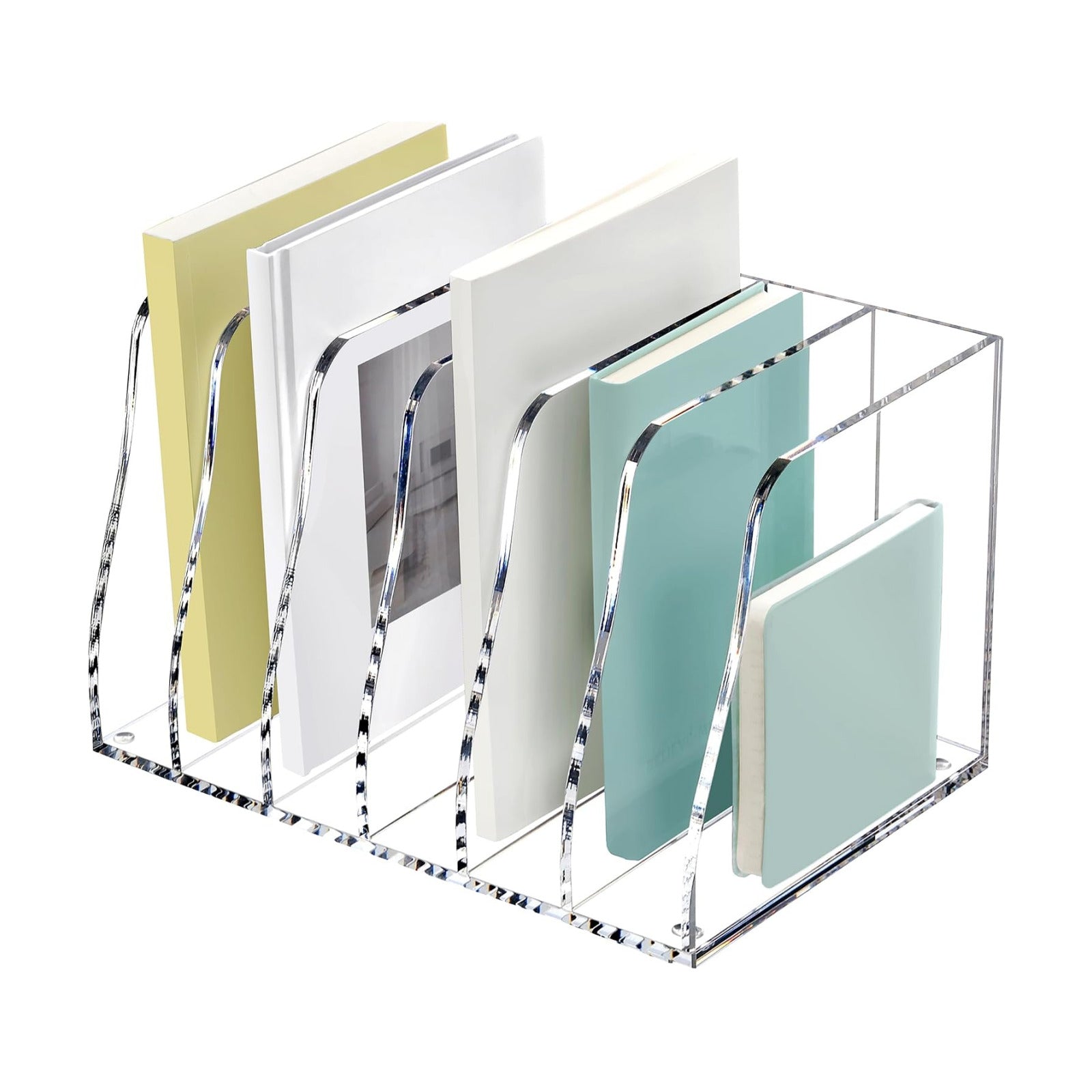 SANRUI Acrylic Magazine File Holder, 6 Vertical Compartments Desk Document Sorter Organizer, Clear Folder Rack Binder