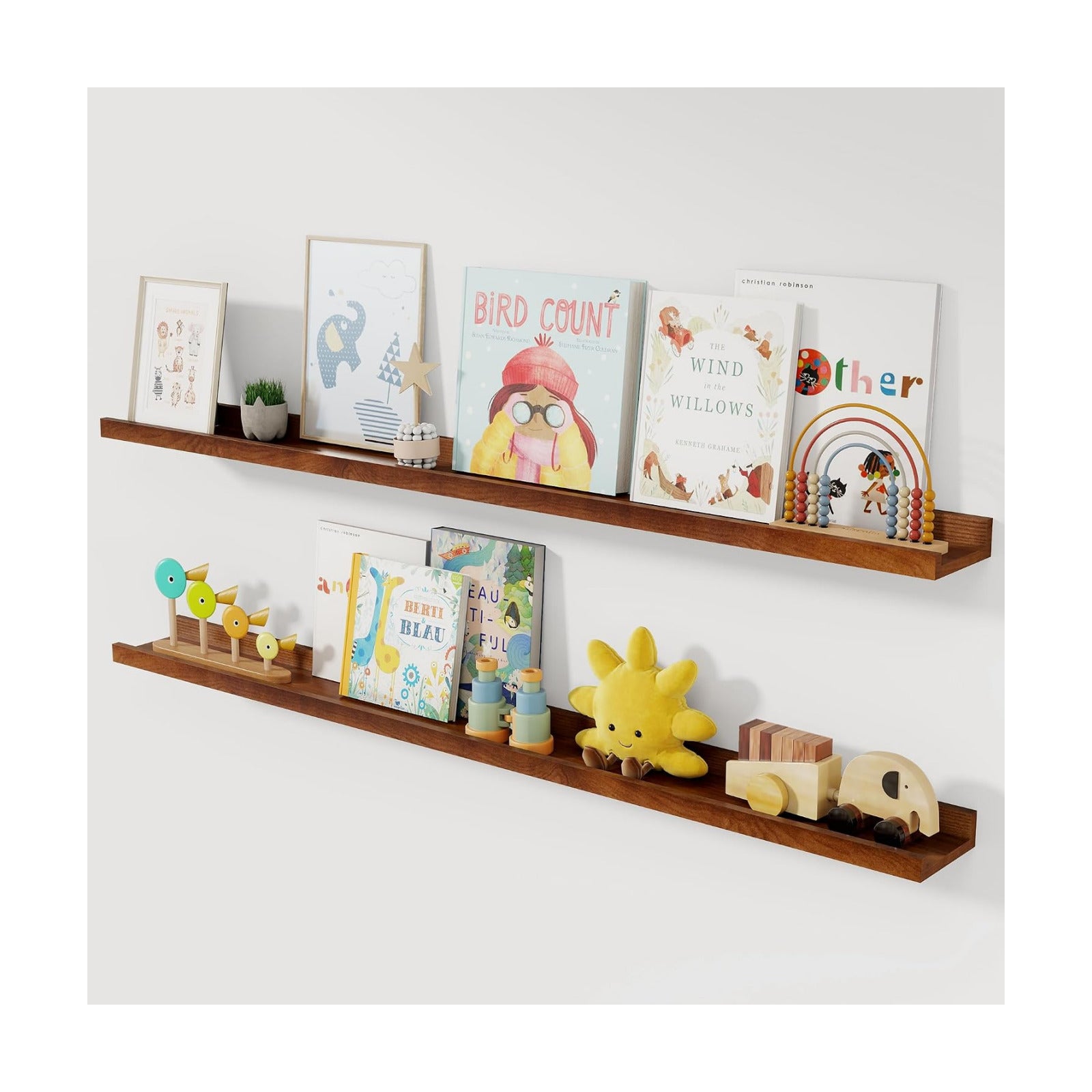 Acovy Solid Ash Wood Floating Shelves, 48 Inch, Walnut, Set of 2 | Wood Picture Ledge, Wall Mounted, For Living Room