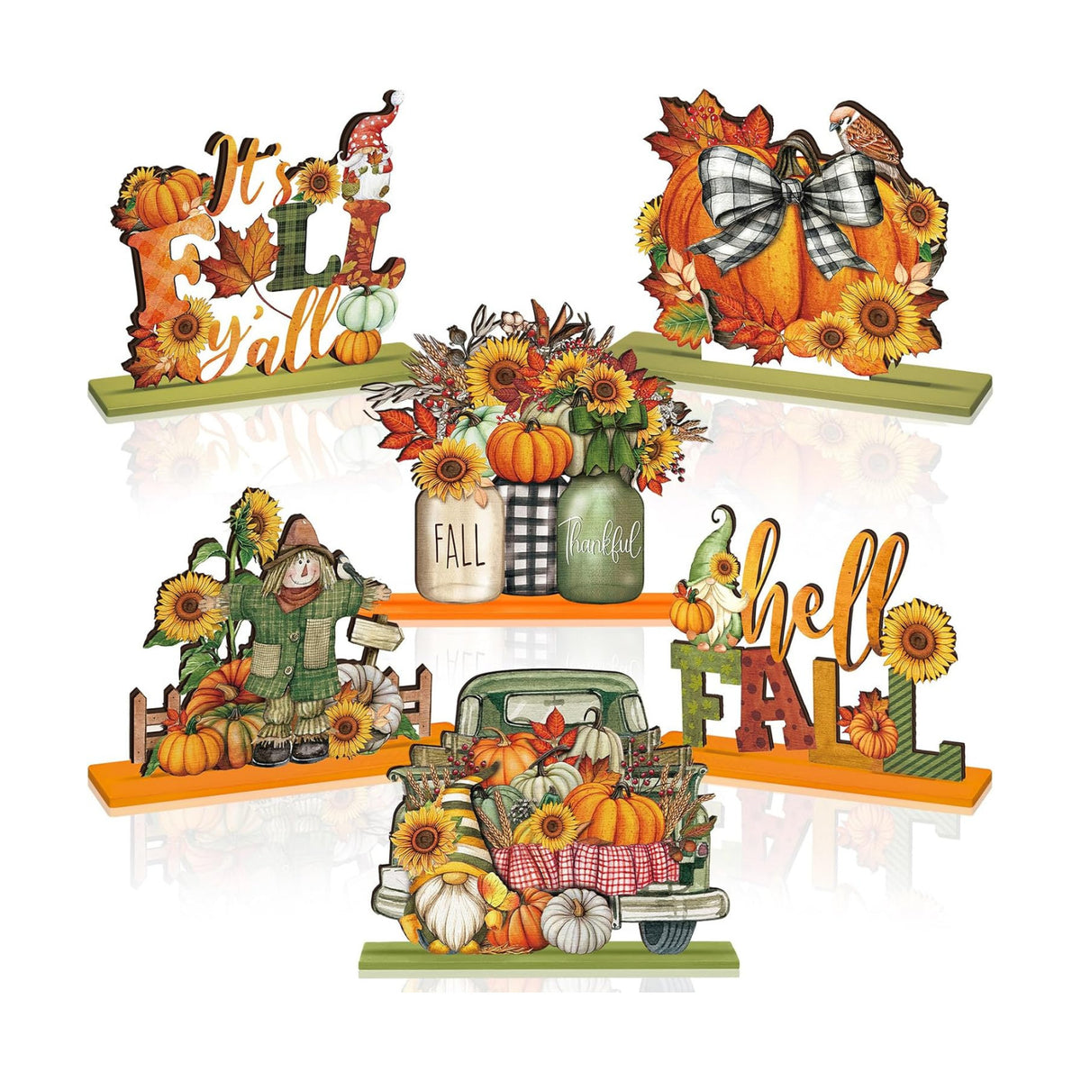 Yousoontic 6 Pcs Fall Thanksgiving Table Decor, Rustic, Light Orange