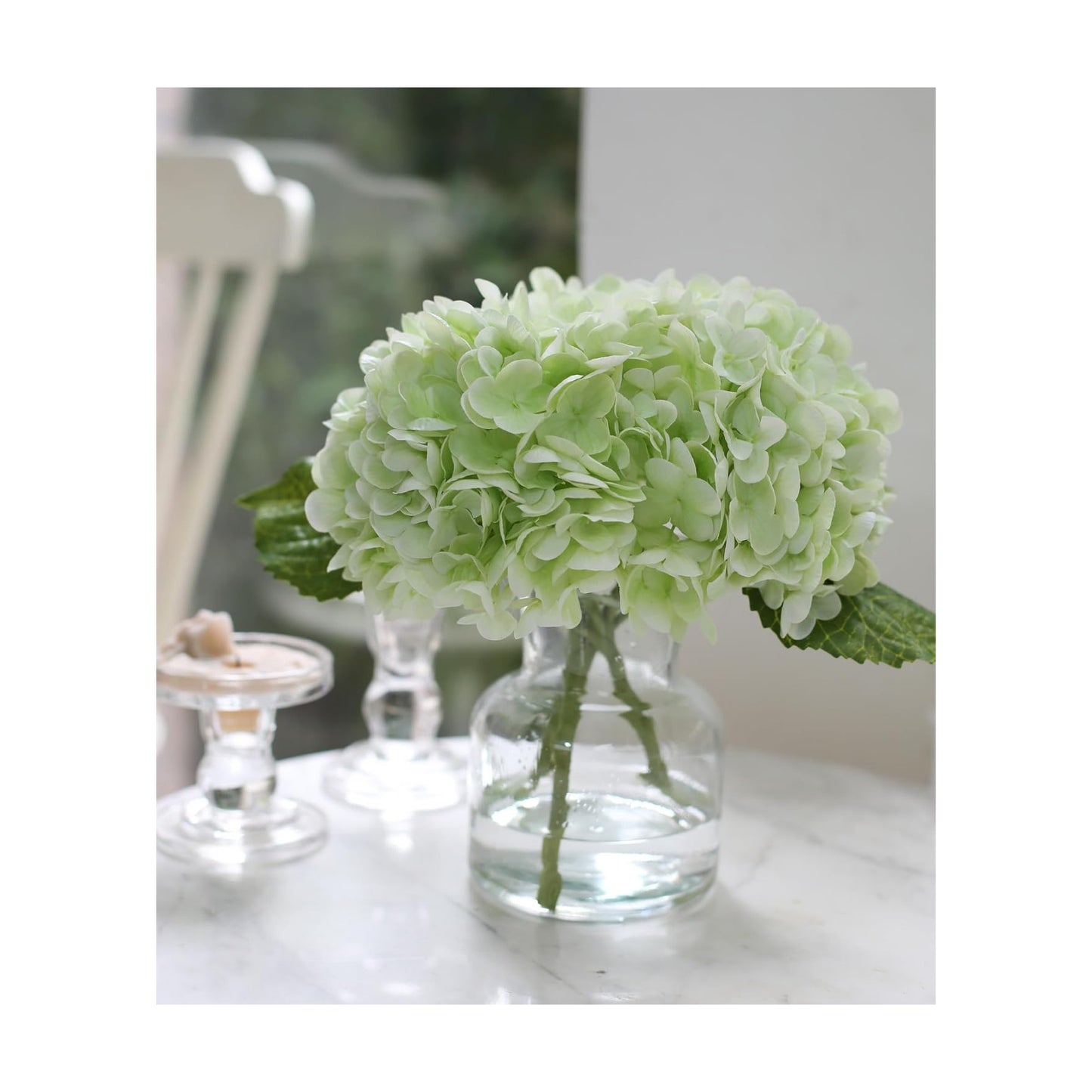 Real Touch Artificial Flowers Hydrangea in Vase / Light Green
