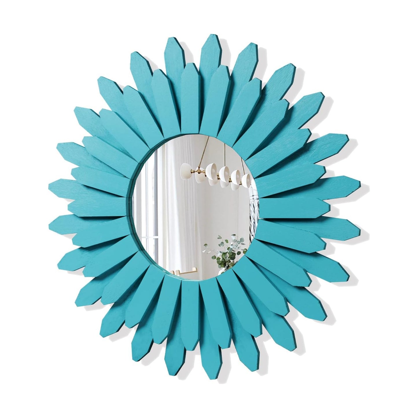 Honiway Beach Wall Decor Mirror 21 inch Wood Coastal Wall Decor Sunburst Boho Home Decor Room Decor for Bedroom Living