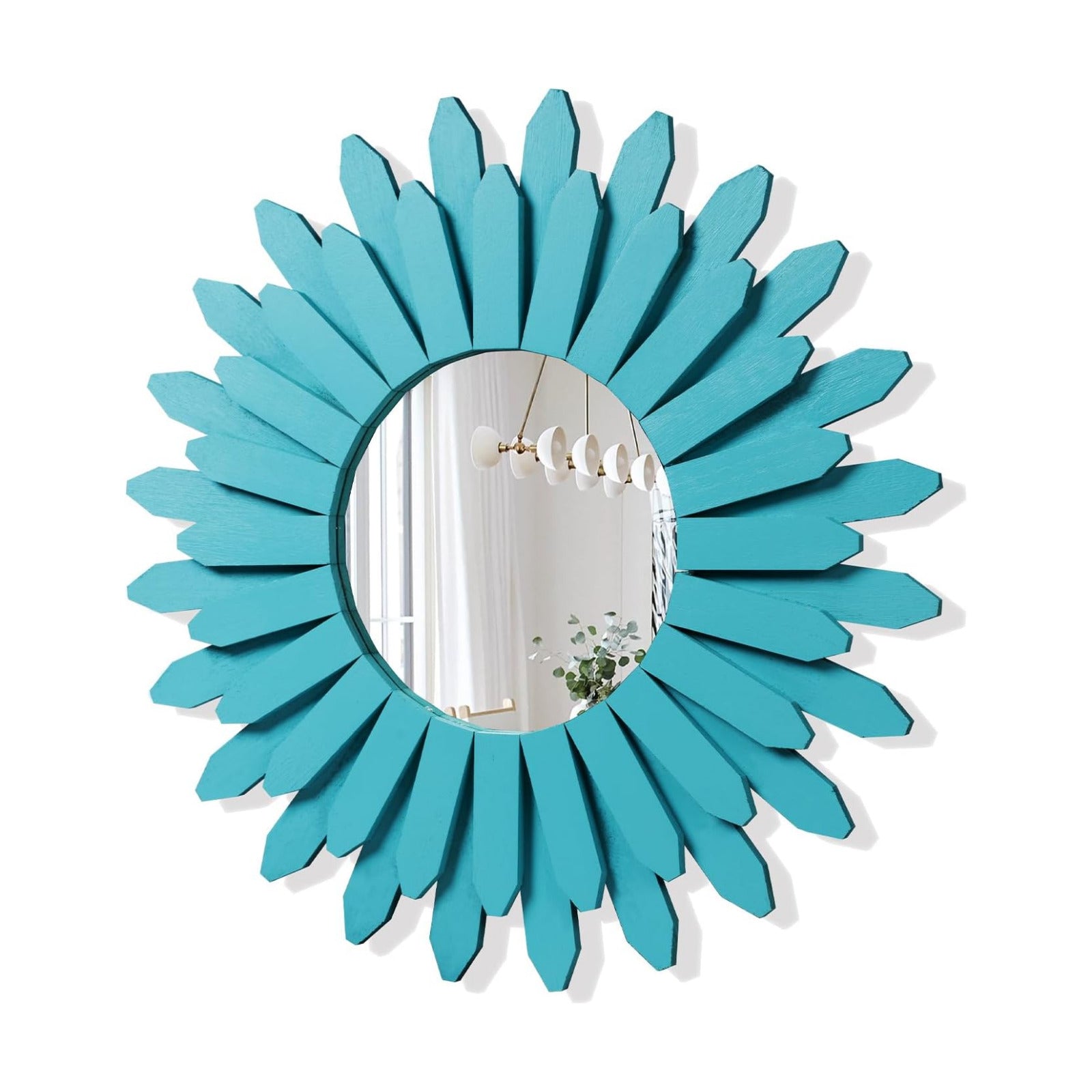 Honiway Beach Wall Decor Mirror 21 inch Wood Coastal Wall Decor Sunburst Boho Home Decor Room Decor for Bedroom Living