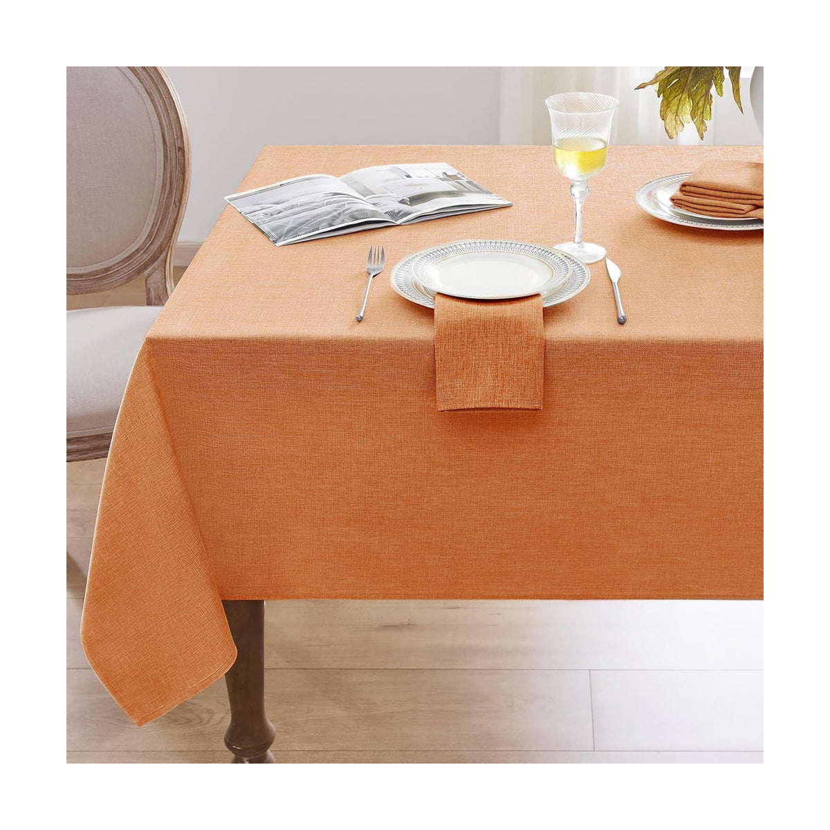 Softalker Extra Lang Table Cloth for 6/8 Foot Rectangle Table 60x120 inch Orang Faux Linen Tablecloth Outdoor Waterproof Stain and Wrinkle Resistant Table Cover for Fall Garden Party Decor Tabletop