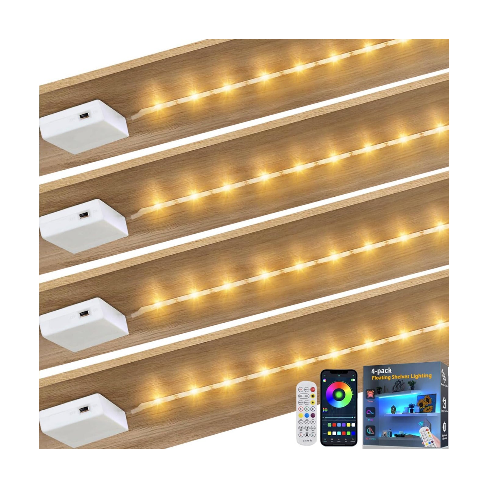 Battery Powered LED Strip Lights 20 inch x 4 Pack, Wireless LED Strip Lights for Bedroom Color Changing APP Remote, Led