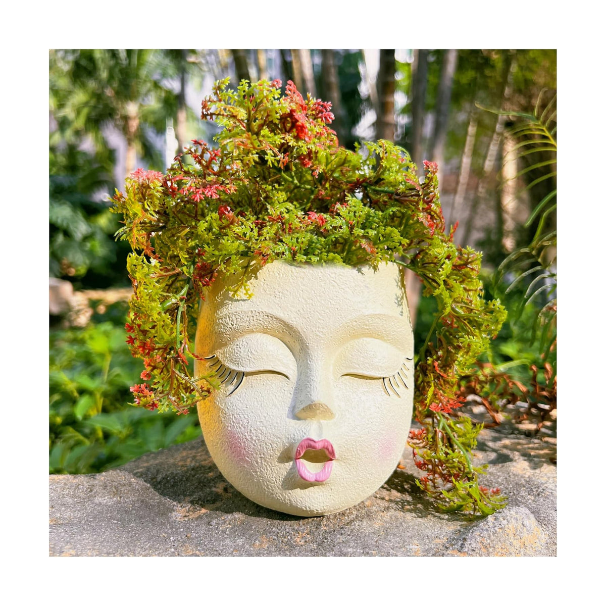 Flower Head Planter Pot,Resin Big Face Planters with Waiting Kiss,Yellow,1P