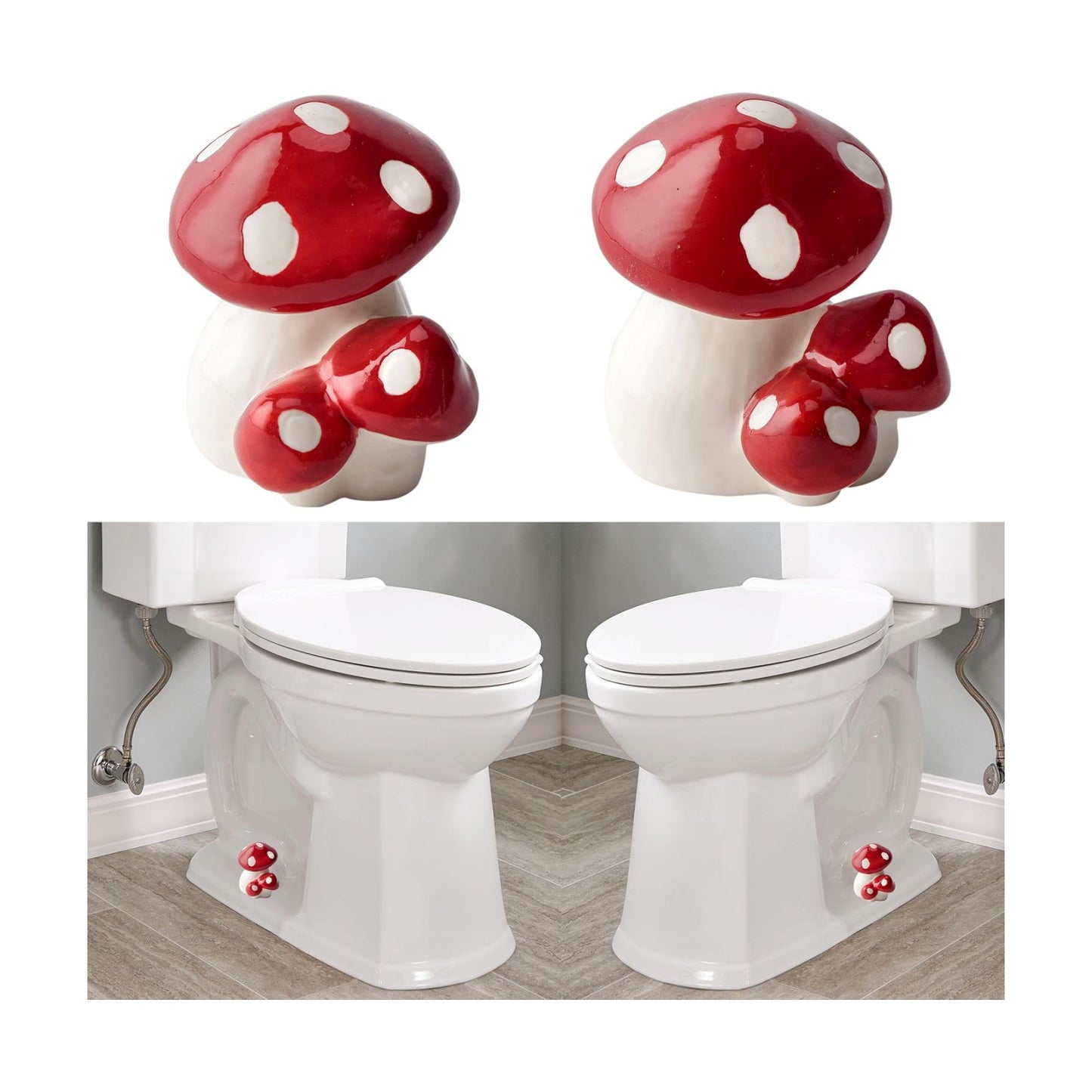 Ceramic Mushroom Decor Covers Toilet Screw Covers Bolts / Red Mushroom / Set of 2