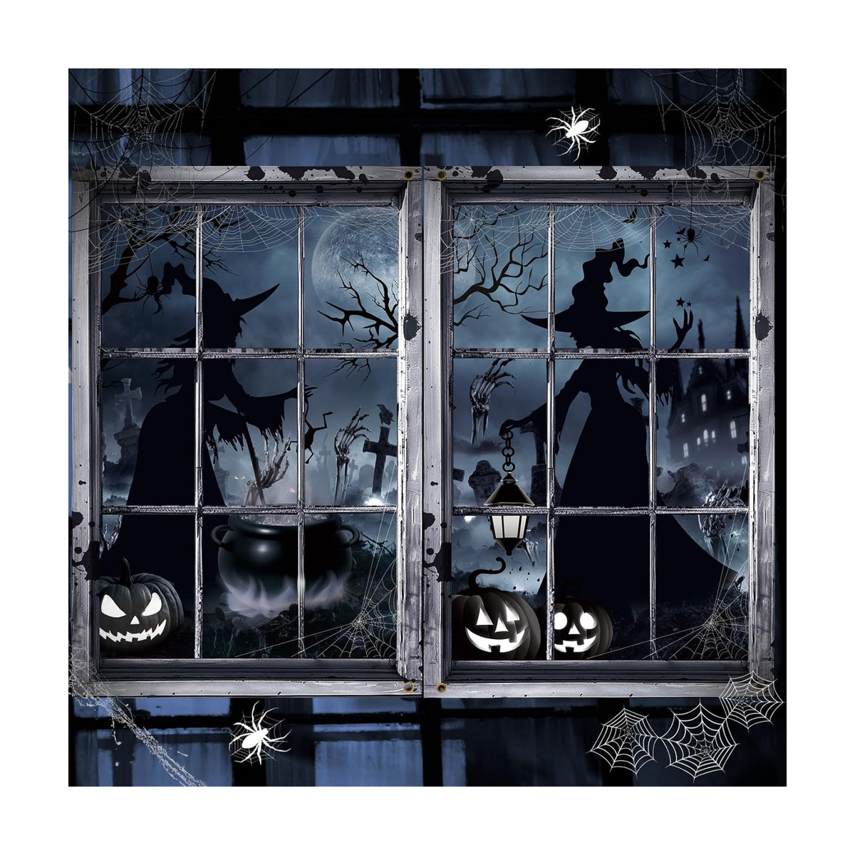 Preboun 2 Pcs Halloween Witch Window Clings Decoration Scary Halloween Window Silhouette Cover Curtain Poster for Wall Garage Door Home Indoor Outdoor Party Favors