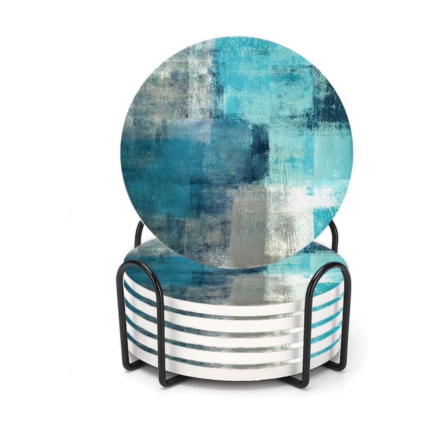 Metal Holder Stand / Turquoise and Grey / Round