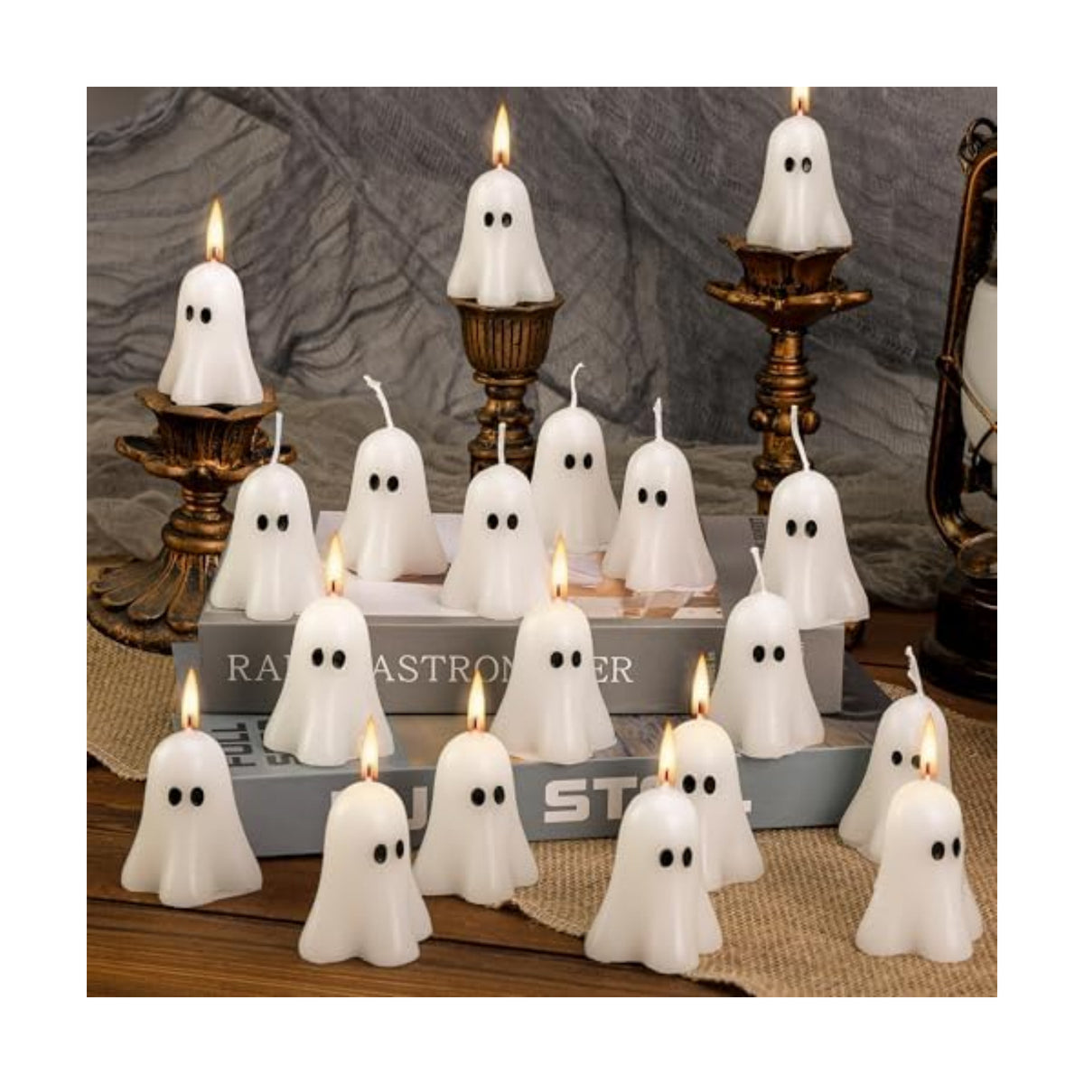 20 Pcs Halloween Ghost Candles, 2.3" x 1.6" White Halloween Candle Ornament