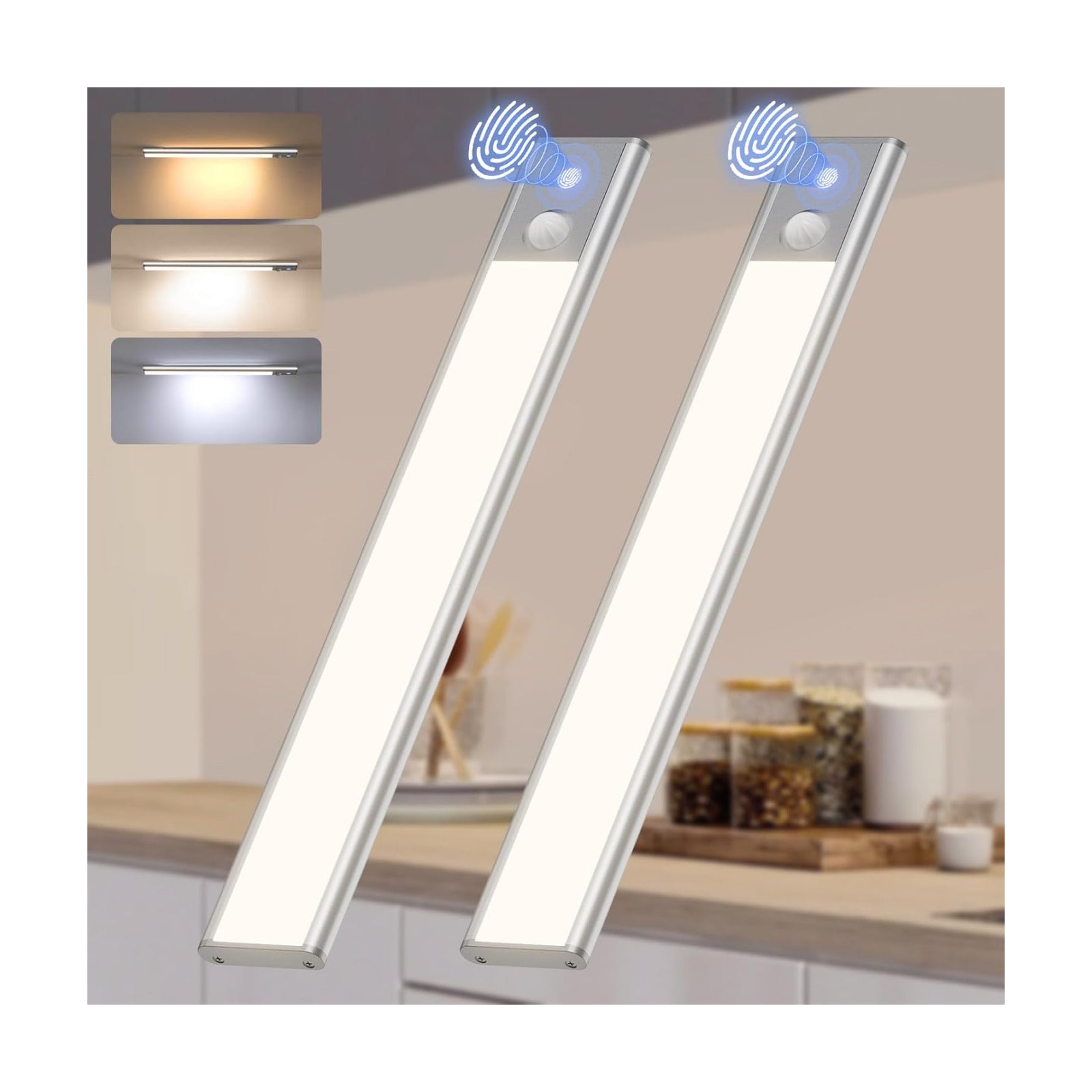 Quntis LED Under Cabinet Lighting Rechargeable, Wireless Motion Sensor Light Indoor, 2 Pack 12" 3000-6000K Dimmable