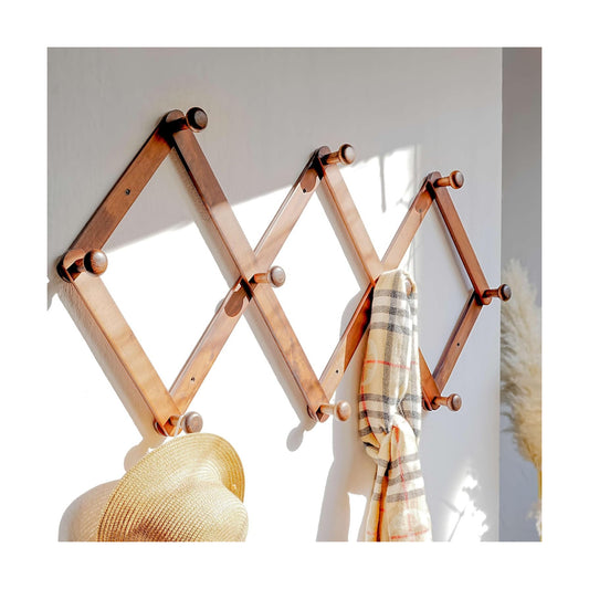 Expandable Coat Rack (Larger Version) - 24” High, Anti-Slip, Ultra Heavy Duty Wooden Accordian Wall Hanger with 10