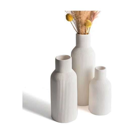Ceramic Flower Vases / 3-piece-set / White / Set of 3