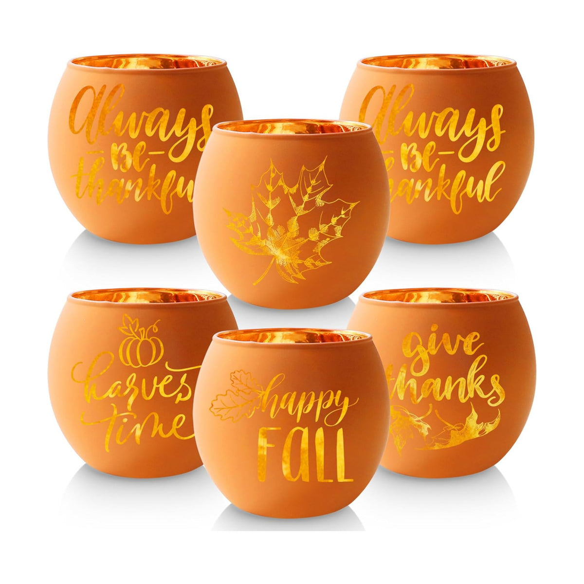 WDHODEC Thanksgiving Candle Holders 6 Pieces Orange Pumpkin Glass Votive Candle Holder for Fall Wedding, Party, Table Centerpiece Décor Thanksgiving Decorations Indoor and Outdoor