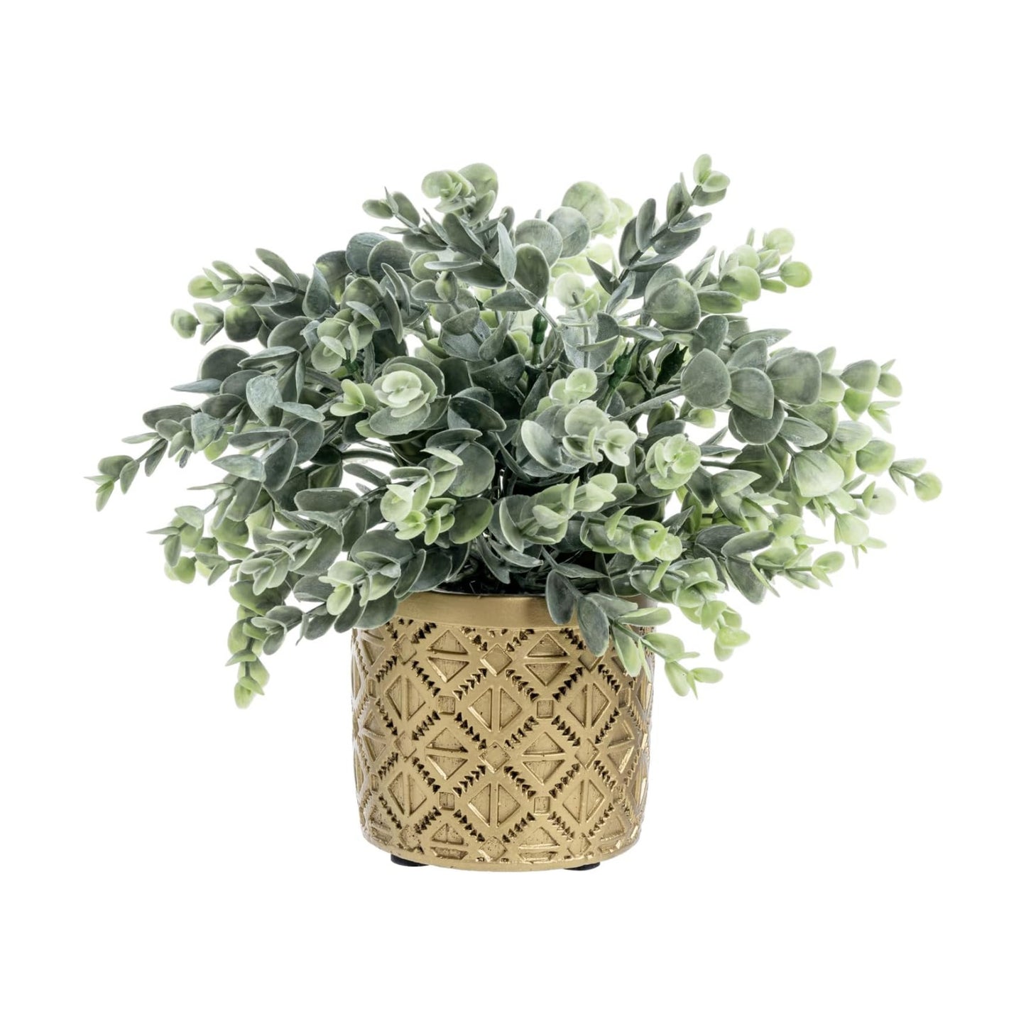 Artificial Eucalyptus Plant in Modern Gray Concrete Pots / Gold
