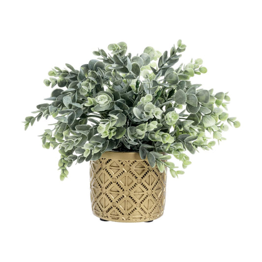 Artificial Eucalyptus Plant in Modern Gray Concrete Pots / Gold